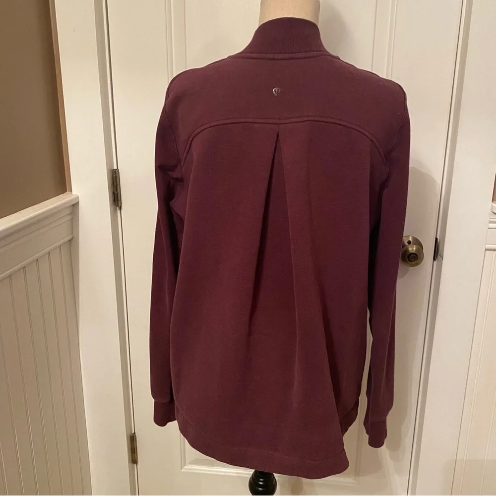 LULULEMON ATHLETICA JACKET COAT PURPLE WINE JERSEY ZIP FRONT ATHLEISURE SIZE 8
